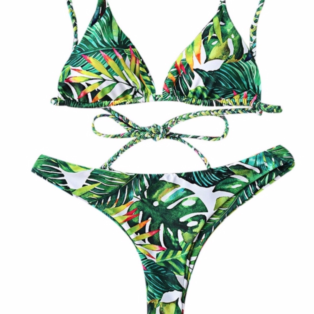 NWT ZAFUL Tropical Palm Print Bathing Suit - Green